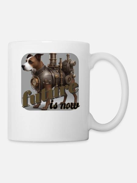 Chien Steampunk L’avenir est maintenant Abstrait Machine Dog - Mug blanc - blanc