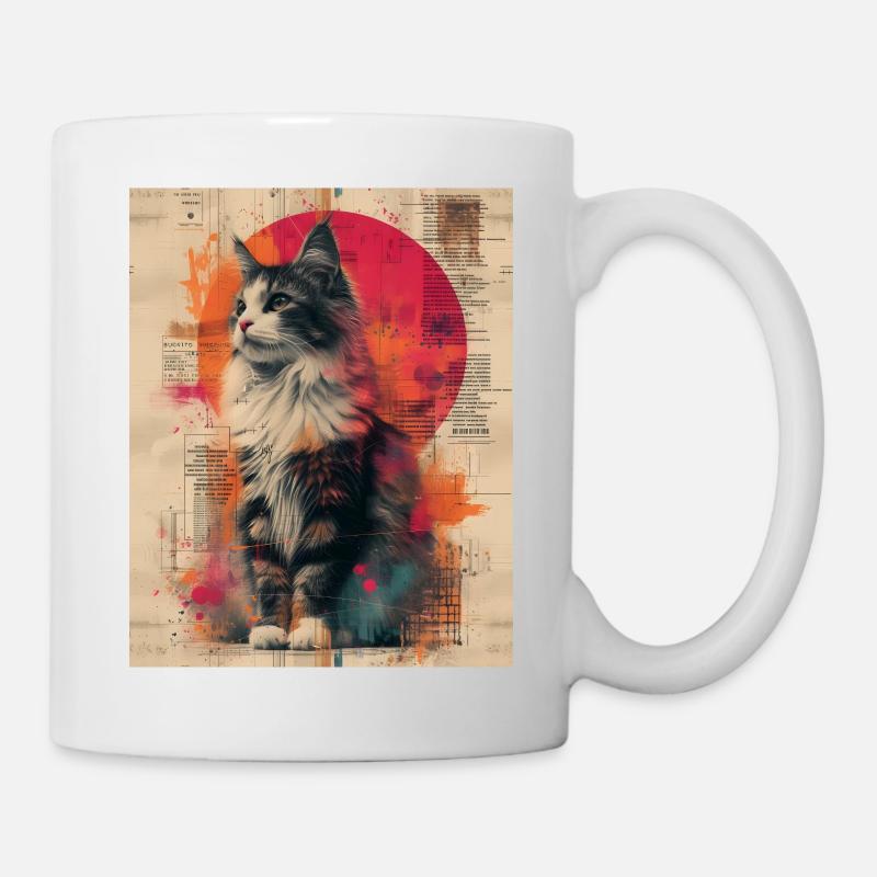 Majestic Mouser : Impression d’Art abstraite Vintage chat - Mug blanc - blanc