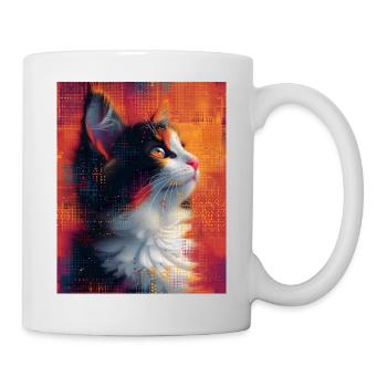 Puntillist Purrfection: Farbenfrohes Katzenkunstwerk - Tasse - Weiß - Rechts