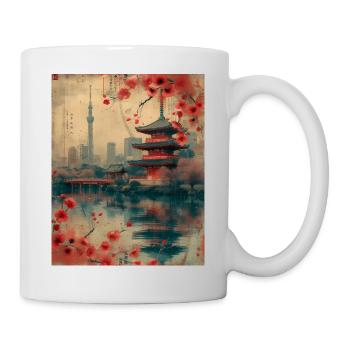 Eastern Harmony: Vintage Tokyo Skyline with Cherry - Mug - white - Right