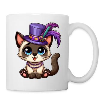 Chat siamois mignon Mardi Gras Comic - Mug blanc - blanc - Droite