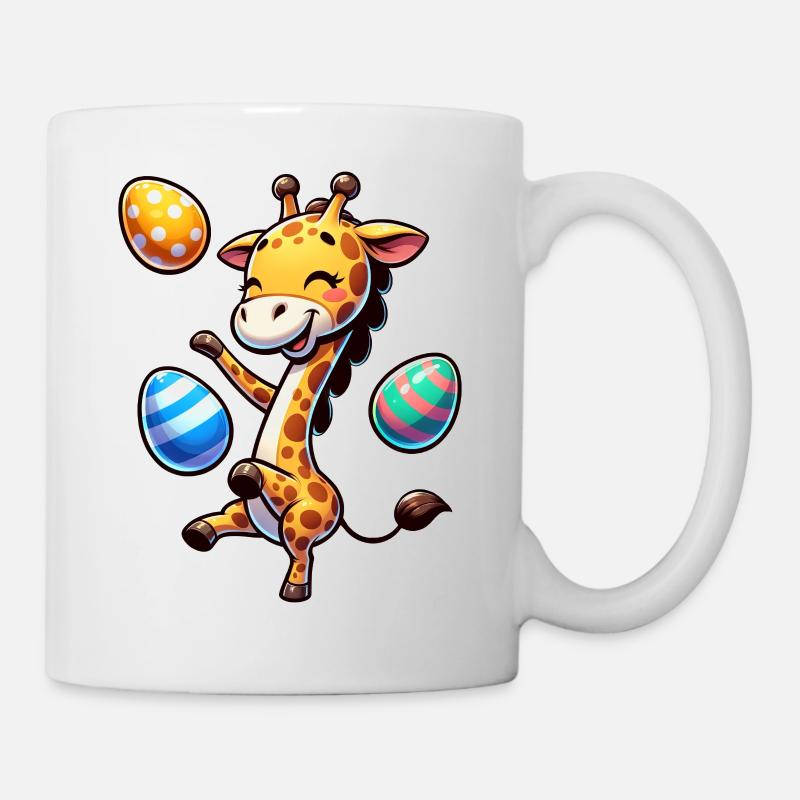 Girafe de Pâques, jonglant avec les œufs de Pâques - Mug blanc - blanc