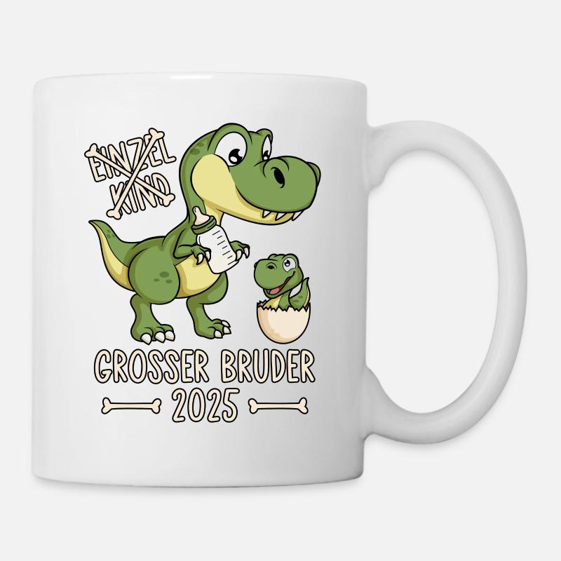 Großer Bruder 2025 Dino Einzelkind Dinosaurier - Tasse - Weiß