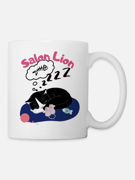 Salon Lion - Chat endormi avec des pelotes de laine de souris - Mug blanc - blanc