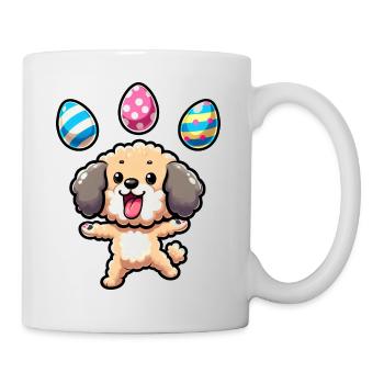 Easter Poodle Juggling Eggs, Artistic Dog - Mug - white - Right