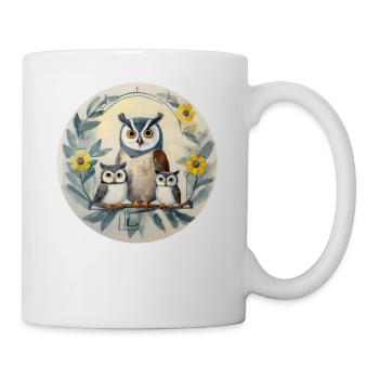 Mother owl with her three little ones - Mug - white - Right