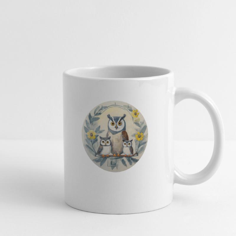 Mutter Eule mit ihren drei Kleinen Tasse