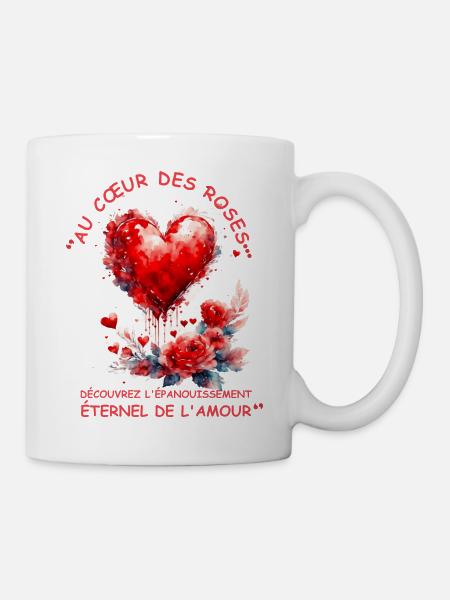 Aquarell Herz und Rosen Druckdesign - Tasse - Weiß