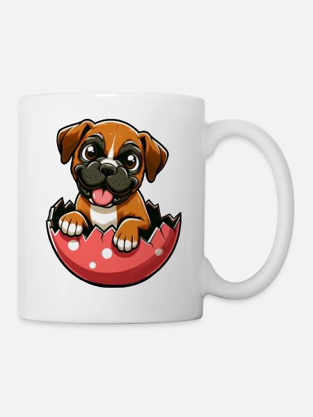 Buntes Boxer-Hund Osterei Schlüpf Design - Tasse - Weiß
