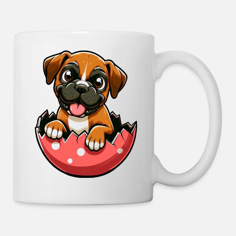 Buntes Boxer-Hund Osterei Schlüpf Design - Tasse - Weiß