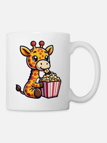 Süße Giraffe mit Popcorn Kino Karneval Comic - Tasse - Weiß