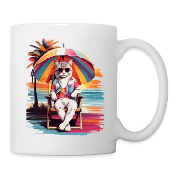 KATZENSTRANDZEIT, KATZENURLAUB UND SOMMERSTIMMUNG - Tasse - Weiß - Rechts
