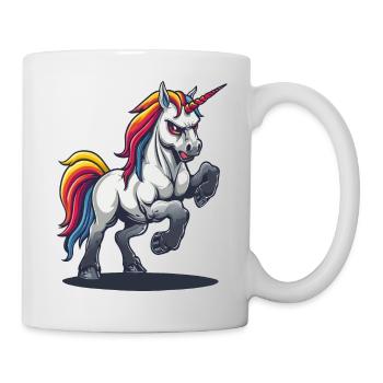 Angry muscular unicorn with rainbow colored mane - Mug - white - Right