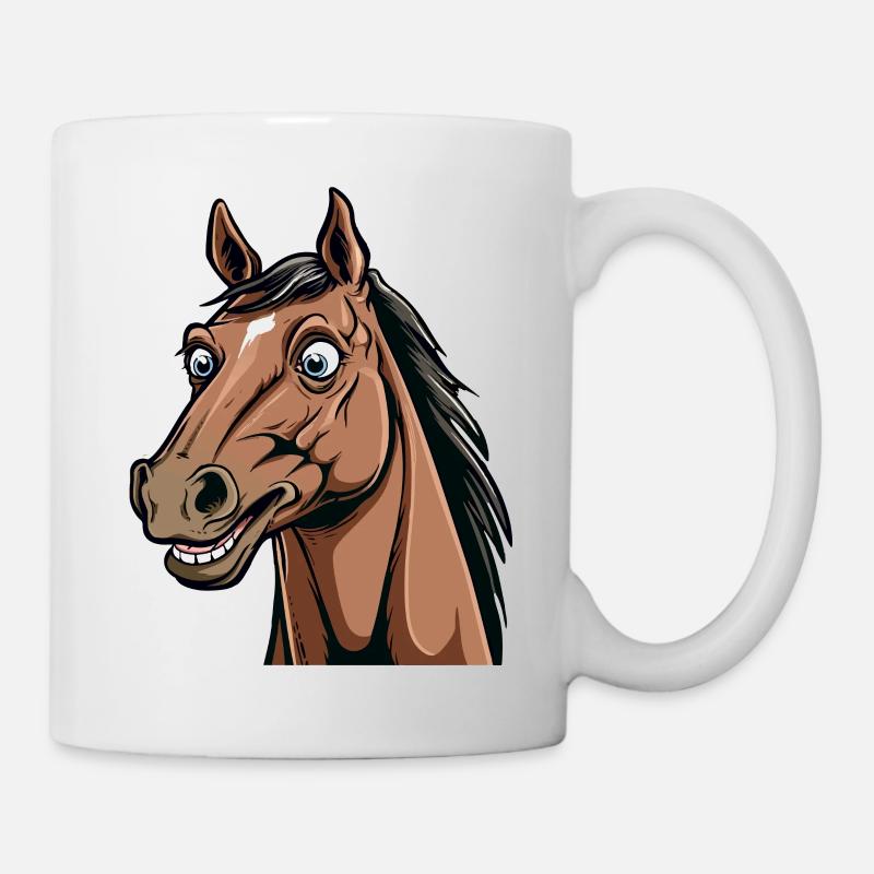 Karikatur Pferdegesicht mit Lächeln - Tasse - Weiß
