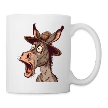 Esel mit Mütze, schockierter Gesichtsausdruck - Tasse - Weiß - Rechts