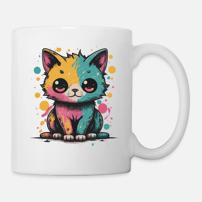 Chat Kawaii coloré - Mug blanc - blanc