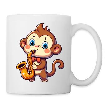 Jazz Affe Saxofonist Musik Schimpanse - Tasse - Weiß - Rechts