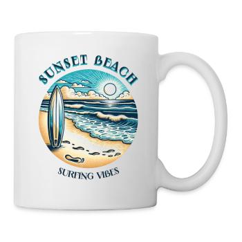 Ambiance de surf sur la plage au coucher du soleil - Mug blanc - blanc - Droite