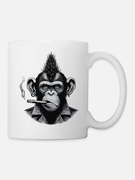 Punk Zigarre Schimpanse - Tasse - Weiß