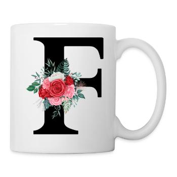 Roter Blumenbuchstabe F - Tasse - Weiß - Rechts