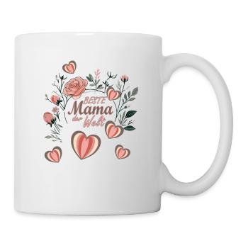 Beste Mutter der Welt, von Herzen mit Blumen - Tasse - Weiß - Rechts