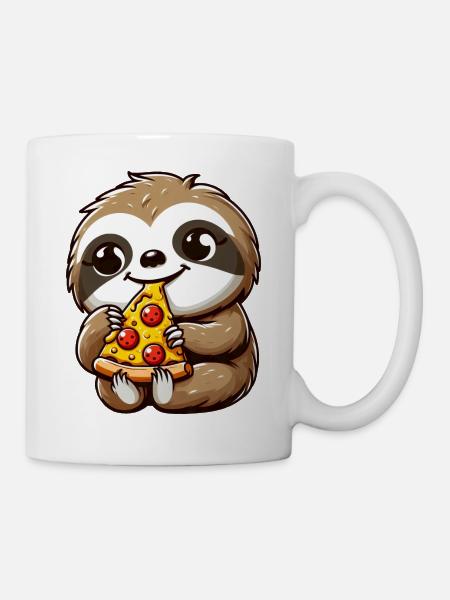 Paresseux Pizza Fromage Pizza Cartoon - Mug blanc - blanc