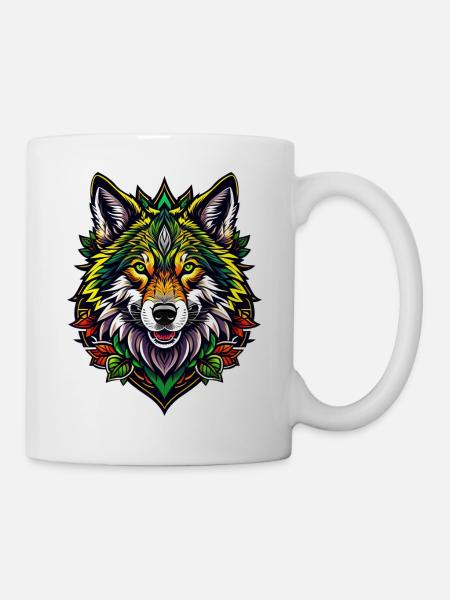 Farbenfrohe Wolfsillustration - Tasse - Weiß
