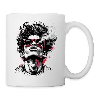 Rauchender Hipster mit Sonnenbrillen - Tasse - Weiß - Rechts