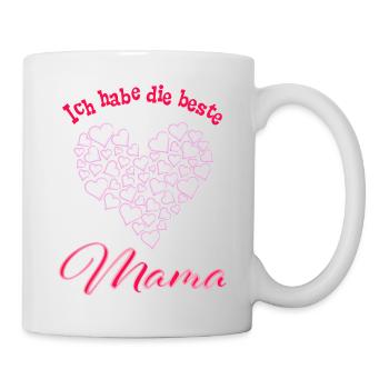 Muttertag - Ich habe die beste Mama -Aquarell Herz - Tasse - Weiß - Rechts