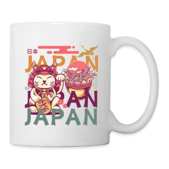 Shogun-Katze, winkende Pfote, Ramen und Kranich - Tasse - Weiß - Rechts