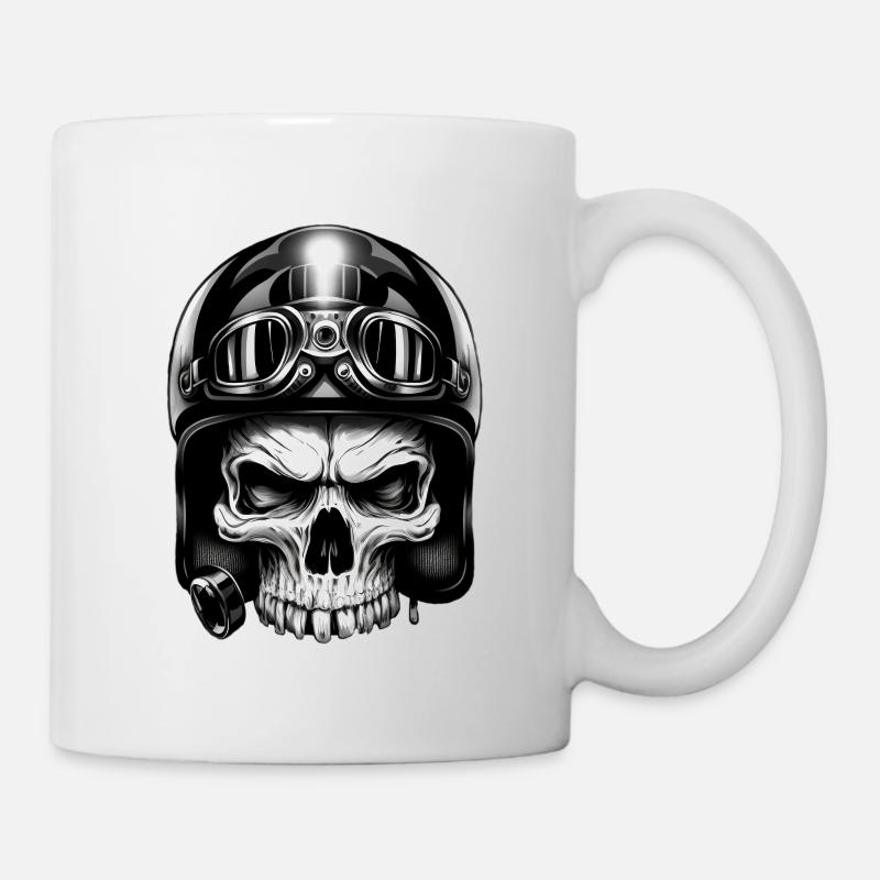 Evil skull with helmet and glasses - Mug - white