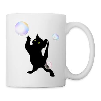 Cat discovering bubbles - Mug - white - Right