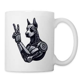 Doberman Robot Cyborg Peace Sign - Mug - white - Right