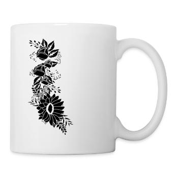 Lettre e floral noir et blanc - Mug blanc - blanc - Droite