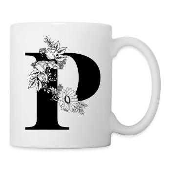 Lettre p floral noir et blanc - Mug blanc - blanc - Droite