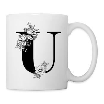 Lettre u floral noir et blanc - Mug blanc - blanc - Droite