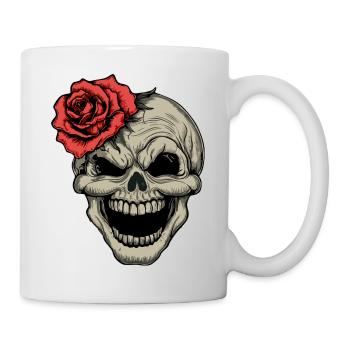 Crâne rebelle avec rose rouge - Mug blanc - blanc - Droite
