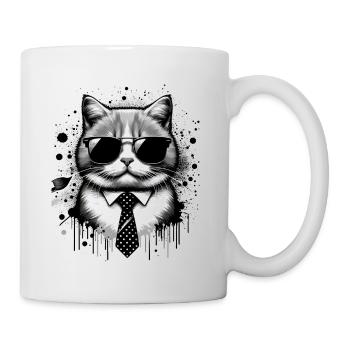 Cool Cat with Sunglasses and Tie Painting - Tasse - Weiß - Rechts