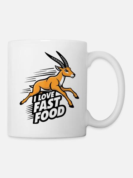 "I love fast food" funny antelope jumping - Mug - white