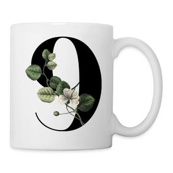 Nummer 9 Blumengrün -9. Blumengeburtstag - Tasse - Weiß - Rechts