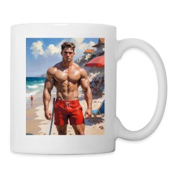 Hübsche Männer mit muskulösem Körper – Rettungsschwimmer - Tasse - Weiß - Rechts