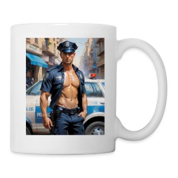 Hübsche Männer mit muskulösem Körper – Polizist - Tasse - Weiß - Rechts