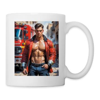 Hübsche Männer mit muskulösem Körper – Feuerwehrmann - Tasse - Weiß - Rechts