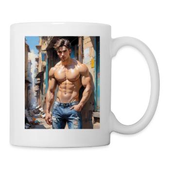 Hübsche Männer mit muskulösem Körper – junger Kerl - Tasse - Weiß - Rechts
