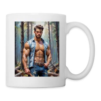Handsome Men with muscular body – lumberjack in th - Mug - white - Right