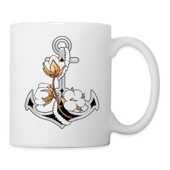 Stilisierter Anker mit blühenden Baumwollblumen - Tasse - Weiß - Rechts