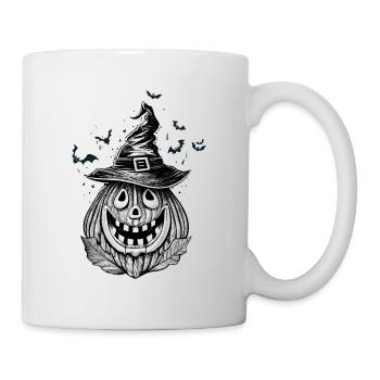 Gruseliger Kürbis mit seinem Halloween-Hut - Tasse - Weiß - Rechts