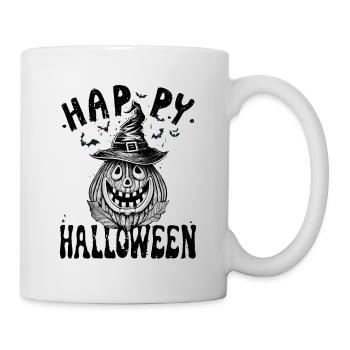 Happy Halloween, Gruseliger Kürbis trägt Hut - Tasse - Weiß - Rechts