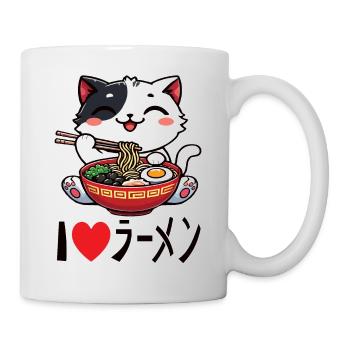 Lustige Katze - Ich liebe Ramen Nudeln T-Shirt - Tasse - Weiß - Rechts