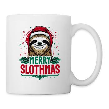 Fröhliche Faultiere, süßes Faultier mit Weihnachtsmannmütze - Tasse - Weiß - Rechts